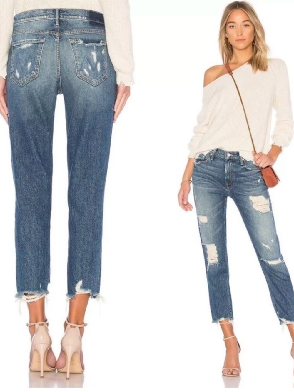 MOTHER Superior The Sinner Jeans  in Distressed Medium Blue size 28